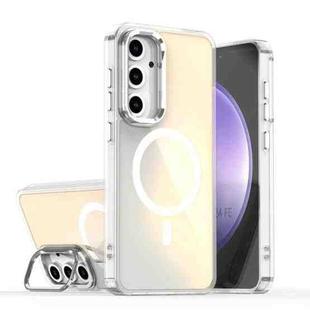 For Samsung Galaxy S24 FE 5G Plating Gradient Discolor MagSafe Phone Case with Holder(White)