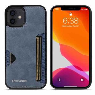 For iPhone 12 Forwenw F5 Series Integrated Card Bag Phone Case(Blue)