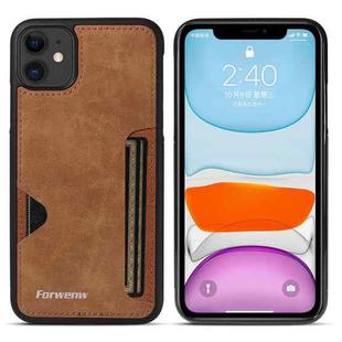 For iPhone 11 Forwenw F5 Series Integrated Card Bag Phone Case(Brown)