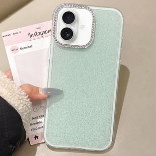 For iPhone 16 Rhinestone-Embedded Camera Frame Glitter Full Coverage Phone Case(Green)