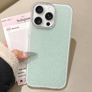 For iPhone 15 Pro Max Rhinestone-Embedded Camera Frame Glitter Full Coverage Phone Case(Green)