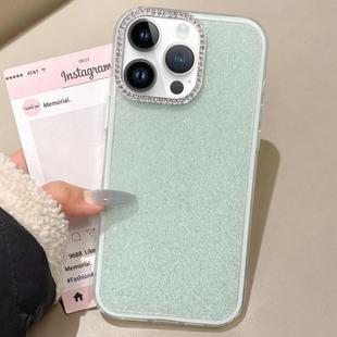 For iPhone 13 Pro Max Rhinestone-Embedded Camera Frame Glitter Full Coverage Phone Case(Green)
