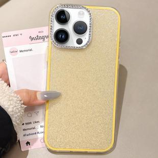 For iPhone 12 Pro Max Rhinestone-Embedded Camera Frame Glitter Full Coverage Phone Case(Yellow)