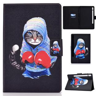For Samsung Galaxy Tab S8 / Galaxy Tab S7 T870 Colored Drawing Horizontal Flip Leather Case with Holder & Card Slots & Sleep / Wake-up Function(Boxing Cat)