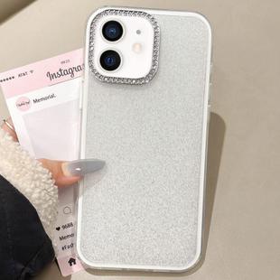 For iPhone 11 Rhinestone-Embedded Camera Frame Glitter Full Coverage Phone Case(White)