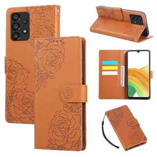 For Samsung Galaxy A33 5G Rose Flower Embossed 3-Card Slots Leather Phone Case(Brown)