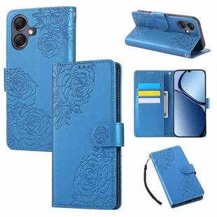 For Samsung Galaxy A05 Rose Flower Embossed 3-Card Slots Leather Phone Case(Blue)