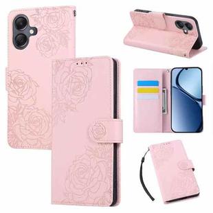 For Samsung Galaxy A05 Rose Flower Embossed 3-Card Slots Leather Phone Case(Pink)