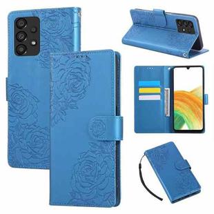 For Samsung Galaxy A73 5G Rose Flower Embossed 3-Card Slots Leather Phone Case(Blue)