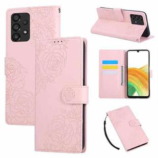 For Samsung Galaxy A73 5G Rose Flower Embossed 3-Card Slots Leather Phone Case(Pink)