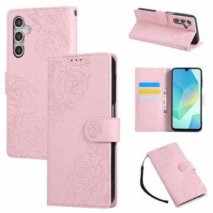 For Samsung Galaxy A54 5G Rose Flower Embossed 3-Card Slots Leather Phone Case(Pink)