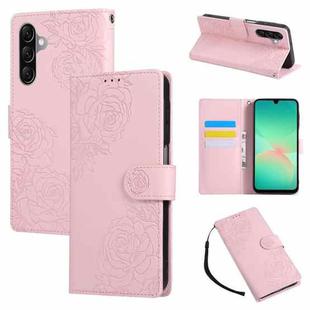 For Samsung Galaxy A17 5G Rose Flower Embossed 3-Card Slots Leather Phone Case(Pink)