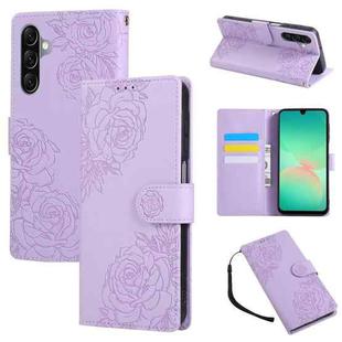 For Samsung Galaxy A17 5G Rose Flower Embossed 3-Card Slots Leather Phone Case(Purple)