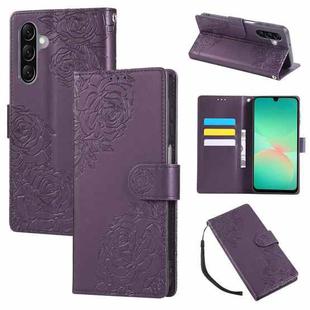For Samsung Galaxy A17 5G Rose Flower Embossed 3-Card Slots Leather Phone Case(Deep Purple)