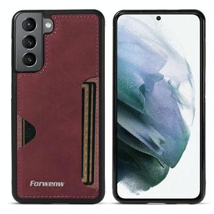 For Samsung Galaxy S21 5G Forwenw F5 Series Integrated Card Bag Phone Case(Red)