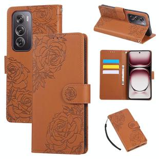 For OPPO Reno12 Pro 5G Global Rose Flower Embossed 3-Card Slots Leather Phone Case(Brown)