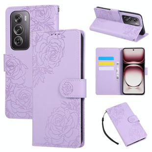 For OPPO Reno12 Pro 5G Global Rose Flower Embossed 3-Card Slots Leather Phone Case(Purple)
