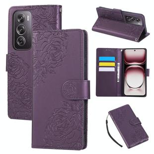 For OPPO Reno12 Pro 5G Global Rose Flower Embossed 3-Card Slots Leather Phone Case(Deep Purple)