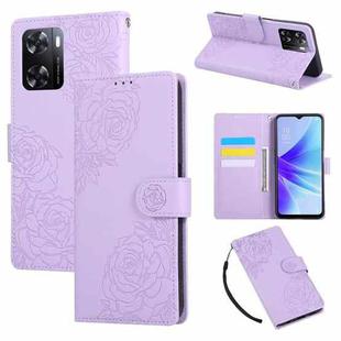 For OPPO A77 Rose Flower Embossed 3-Card Slots Leather Phone Case(Purple)