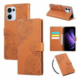 For OPPO Reno13 5G Global Rose Flower Embossed 3-Card Slots Leather Phone Case(Brown)