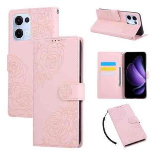For OPPO Reno13 5G Global Rose Flower Embossed 3-Card Slots Leather Phone Case(Pink)