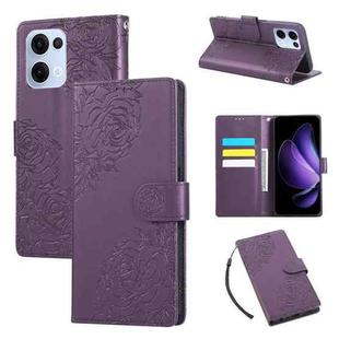 For OPPO Reno13 5G Global Rose Flower Embossed 3-Card Slots Leather Phone Case(Deep Purple)