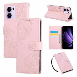 For OPPO Reno13 F 5G Global Rose Flower Embossed 3-Card Slots Leather Phone Case(Pink)