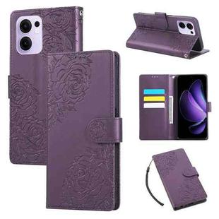 For OPPO Reno13 F 5G Global Rose Flower Embossed 3-Card Slots Leather Phone Case(Deep Purple)