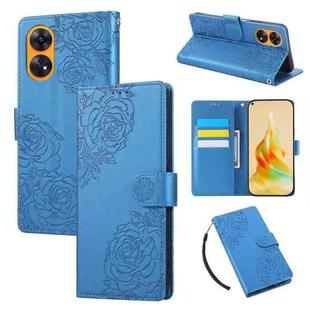 For OPPO Reno8 T 4G Rose Flower Embossed 3-Card Slots Leather Phone Case(Blue)
