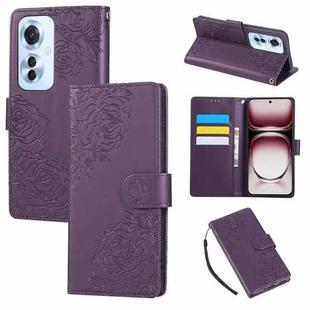 For OPPO Reno11 F Global / F25 Pro 5G Rose Flower Embossed 3-Card Slots Leather Phone Case(Deep Purple)