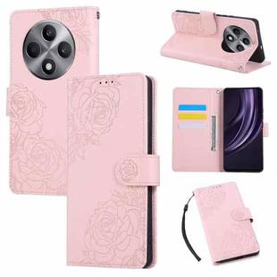 For OPPO Reno12 F 4G / 5G Rose Flower Embossed 3-Card Slots Leather Phone Case(Pink)
