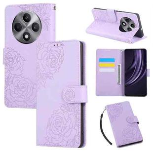 For OPPO Reno12 F 4G / 5G Rose Flower Embossed 3-Card Slots Leather Phone Case(Purple)