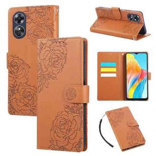 For OPPO A17 4G / A17k Global Rose Flower Embossed 3-Card Slots Leather Phone Case(Brown)