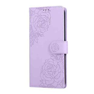 For OPPO A17 4G / A17k Global Rose Flower Embossed 3-Card Slots Leather Phone Case(Purple)