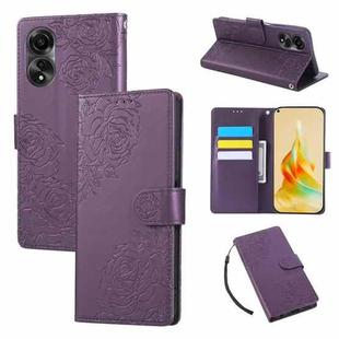 For OPPO A78 4G Rose Flower Embossed 3-Card Slots Leather Phone Case(Deep Purple)