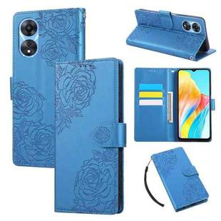 For OPPO A78 5G Rose Flower Embossed 3-Card Slots Leather Phone Case(Blue)