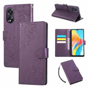 For OPPO A1 5G / A98 5G Rose Flower Embossed 3-Card Slots Leather Phone Case(Deep Purple)