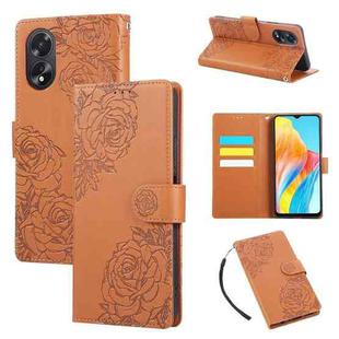 For OPPO A1 Pro Rose Flower Embossed 3-Card Slots Leather Phone Case(Brown)