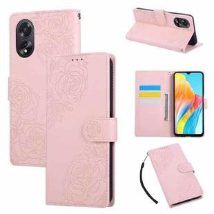 For OPPO A1 Pro Rose Flower Embossed 3-Card Slots Leather Phone Case(Pink)