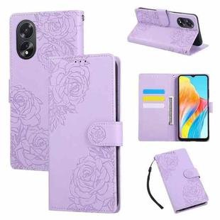 For OPPO A1 Pro Rose Flower Embossed 3-Card Slots Leather Phone Case(Purple)