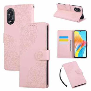 For OPPO A58 4G Rose Flower Embossed 3-Card Slots Leather Phone Case(Pink)