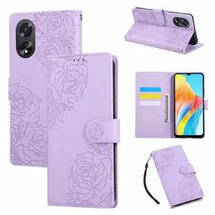For OPPO A58 4G Rose Flower Embossed 3-Card Slots Leather Phone Case(Purple)
