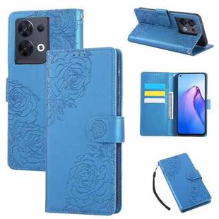 For OPPO Reno8 Pro 5G Rose Flower Embossed 3-Card Slots Leather Phone Case(Blue)
