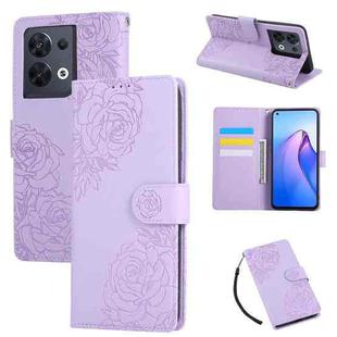 For OPPO Reno8 Pro 5G Rose Flower Embossed 3-Card Slots Leather Phone Case(Purple)