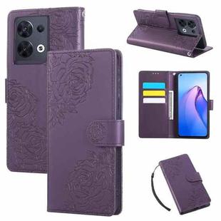 For OPPO Reno8 Pro 5G Rose Flower Embossed 3-Card Slots Leather Phone Case(Deep Purple)