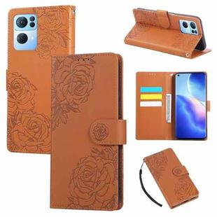For OPPO Reno7 Pro 5G Rose Flower Embossed 3-Card Slots Leather Phone Case(Brown)