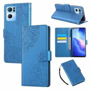 For OPPO Reno7 Pro 5G Rose Flower Embossed 3-Card Slots Leather Phone Case(Blue)