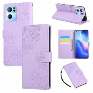 For OPPO Reno7 Pro 5G Rose Flower Embossed 3-Card Slots Leather Phone Case(Purple)