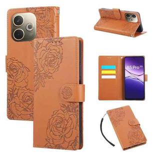For OPPO A5 Pro 5G Global Rose Flower Embossed 3-Card Slots Leather Phone Case(Brown)