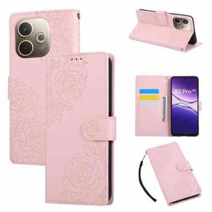For OPPO A5 Pro 5G Global Rose Flower Embossed 3-Card Slots Leather Phone Case(Pink)